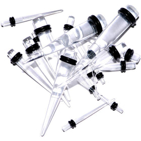 14G to 00G 18 Piece Set Ear Stretching Kit in Clear Acrylic