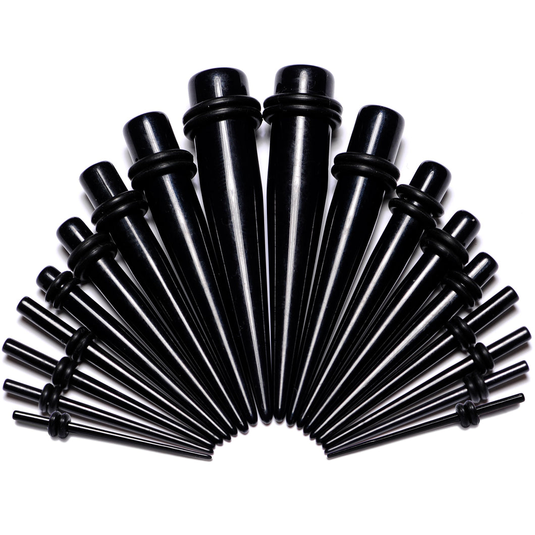 14G to 00G 18 Piece Black Acrylic Ear Stretching Taper Kit