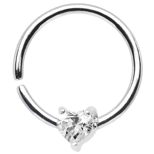 18G 3/8 Sterling Silver Clear CZ Heart Daith Tragus Earring