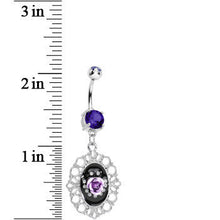 Tanzanite Purple Gem Fantasy in Bloom Purple Rose Flower Dangle Belly Ring