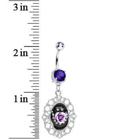 Tanzanite Purple Gem Fantasy in Bloom Purple Rose Flower Dangle Belly Ring
