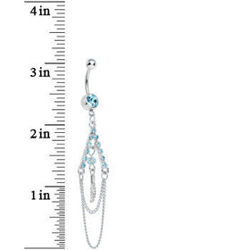 Aqua Gem Inverted V Bead and Chains Chandelier Belly Ring