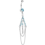 Aqua Gem Inverted V Bead and Chains Chandelier Belly Ring