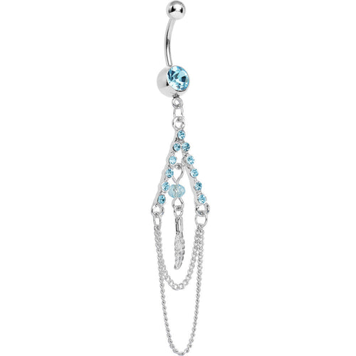Aqua Gem Inverted V Bead and Chains Chandelier Belly Ring