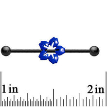 Black Anodized Titanium Blue Hawaiian Flower Industrial Barbell