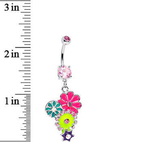 Pink Gem Bunches of Blossoms Colorful Flowers Dangle Belly Ring
