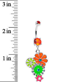 Orange Gem Bunches of Blossoms Colorful Flowers Dangle Belly Ring