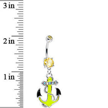 Yellow Aurora Gem Neon Black Tipped Anchor Dangle Belly Ring