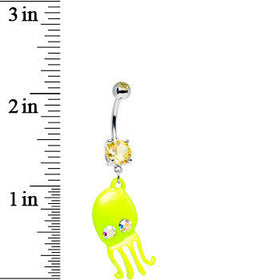 Yellow Aurora Gem Neon Baby Octopus Dangle Belly Ring