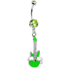 Double Green Gem Goddess of Rock Neon Guitar Dangle Belly Ring