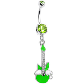 Double Green Gem Goddess of Rock Neon Guitar Dangle Belly Ring