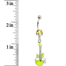 Double Yellow Gem Goddess of Rock Neon Guitar Dangle Belly Ring