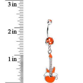 Double Orange Gem Goddess of Rock Neon Guitar Dangle Belly Ring