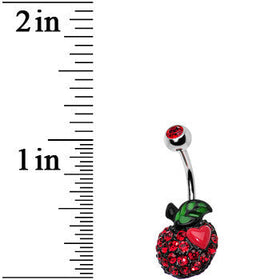 Red Gem Paved Apple and Red Heart Belly Ring