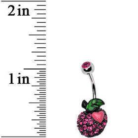 Pink Gem Paved Apple and Pink Heart Belly Ring