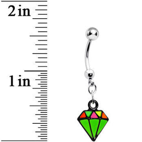 Green Neon Enamel Diamond Dangle Belly Button Ring