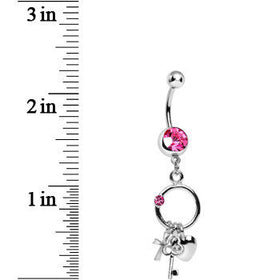 Pink Gem Lucky Charm Ring Dangle Belly Ring