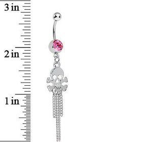 Pink Gem Rattling Chains Skull and Bones Dangle Belly Ring
