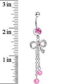 Pink Gem Knotted Up Chain Bow Dangle Belly Ring