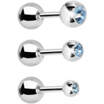 16G 1/4 Aqua Gem Cartilage Tragus Barbell Set of 3