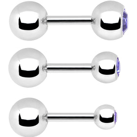 16G 1/4 Purple Gem Cartilage Tragus Barbell Set of 3