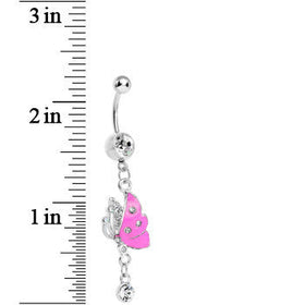 Clear Gem Pink Wing Butterfly Dangle Belly Ring
