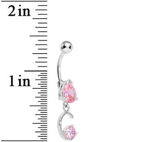 Pink Gem Teardrop Curlicue Dangle Belly Ring