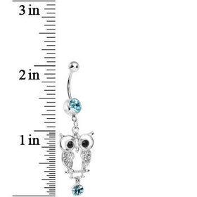 Aqua Gem Woodland Hollow Owl Dangle Belly Ring