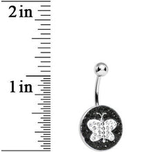 Black and Clear Paved Gem Butterfly Belly Ring