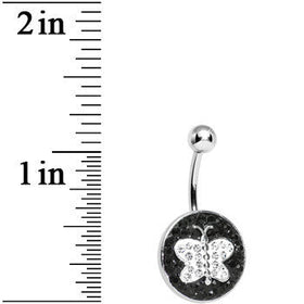 Black and Clear Paved Gem Butterfly Belly Ring