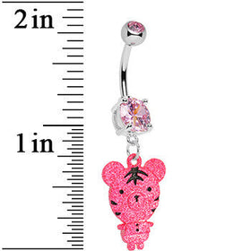 Pink Gem Pink Neon Adorable Baby Tiger Dangle Belly Ring