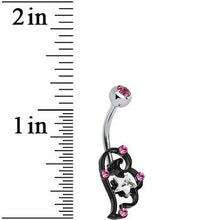 Pink and Clear Gem Star Over Black Puffy Wing Belly Ring