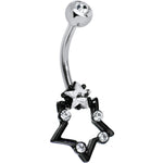 Clear Gem Star Over Black Star Belly Ring