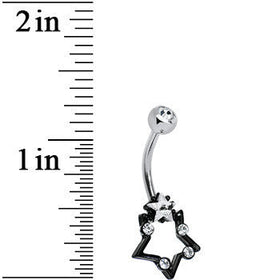 Clear Gem Star Over Black Star Belly Ring