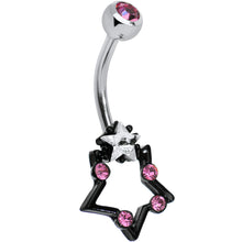 Pink and Clear Gem Star Over Black Star Belly Ring