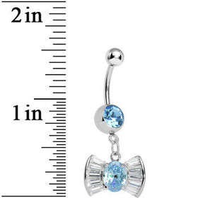 Aqua and Clear Gem Dazzling Bow Dangle Belly Ring