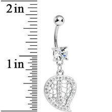 Clear Gem Paved Hollow Leaf Dangle Belly Ring