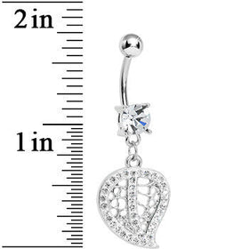 Clear Gem Paved Hollow Leaf Dangle Belly Ring