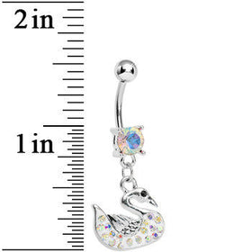 Aurora Gem Paved Aurora Swan Dangle Belly Ring