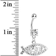 Crystalline Gem Paved Christian Jesus Fish Dangle Belly Ring