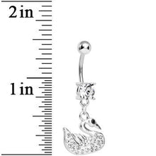 Crystalline Gem Paved Regal Swan Dangle Belly Ring