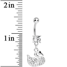 Crystalline Gem Paved Regal Swan Dangle Belly Ring