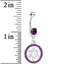 Dark Purple Gem Paved Enclosed Star of David Dangle Belly Ring