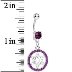Dark Purple Gem Paved Enclosed Star of David Dangle Belly Ring