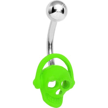 Green Neon Rocking Out Skull Belly Ring