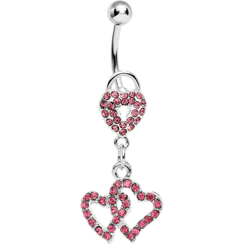 Pink Gem Triple Amorous Hearts Dangle Belly Ring