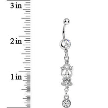 Crystalline Gem Antique Scrolls and Flower Dangle Belly Ring