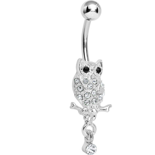 Lower Mount Paved Clear Gem Owl Belly Ring