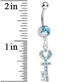 Aqua Gem Key to God's Love Dangle Belly Ring