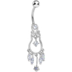Light Purple Gem Pear with Dainty Rose Flower Dangle Belly Ring